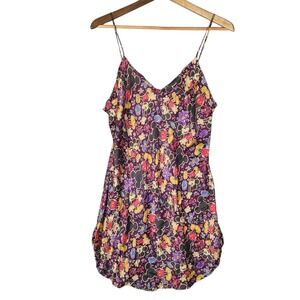 Vintage Mickey & Co Silk Slip Dress Large Multicolor Floral 90s Disney Nightgown